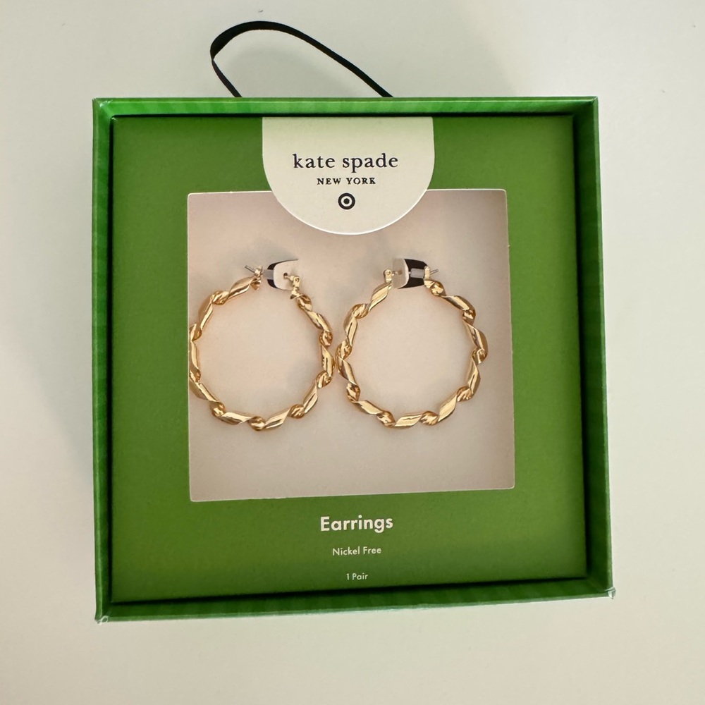Kate Spade x Target Metal Ribbon Gold Hoop Earrings NWT - Picture 2 of 7